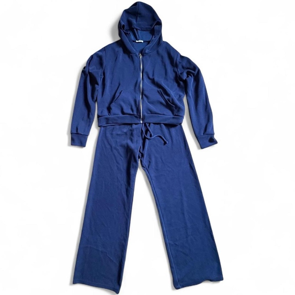 Women's Navy Zip Hoodie & Wide-Leg Joggers Set